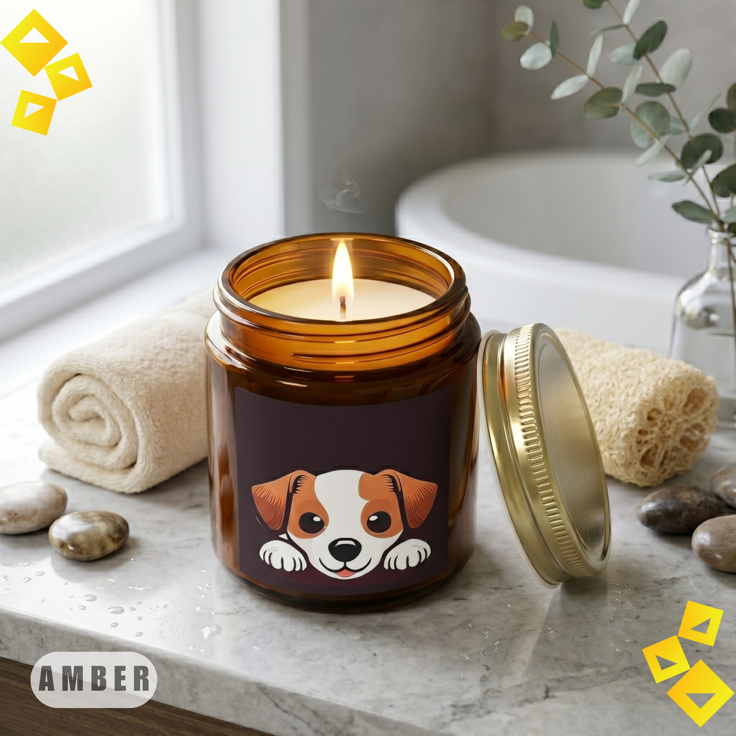 Scented Candle, Jack Russell Puppy Design 4oz Clear Jar, Cute Dog Candle, Pet Lover Gift, Cozy Home Fragrance for Dog Lovers