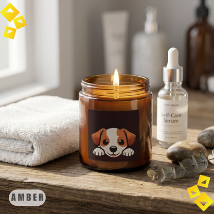Scented Candle, Jack Russell Puppy Design 4oz Clear Jar, Cute Dog Candle, Pet Lover Gift, Cozy Home Fragrance for Dog Lovers