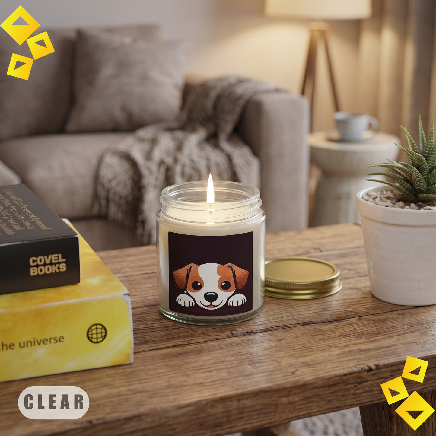 Scented Candle, Jack Russell Puppy Design 4oz Clear Jar, Cute Dog Candle, Pet Lover Gift, Cozy Home Fragrance for Dog Lovers