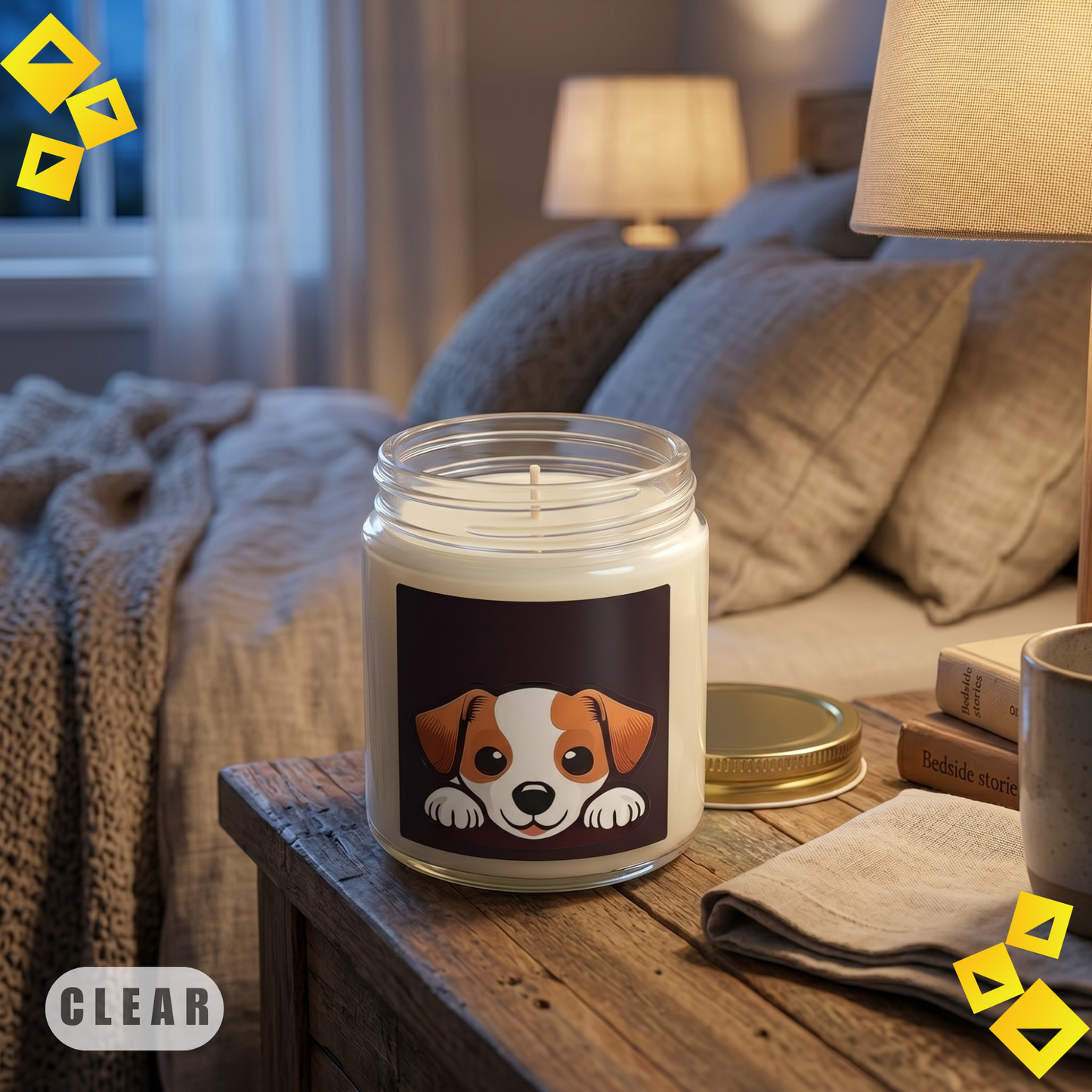Scented Candle, Jack Russell Puppy Design 4oz Clear Jar, Cute Dog Candle, Pet Lover Gift, Cozy Home Fragrance for Dog Lovers