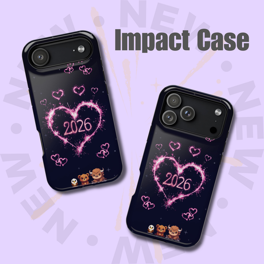 iPhone 17 Impact Resistant Personalized Case - 2026 Heart & Teddy Bear Design - Personalized Pink Glow Protective Phone Cover