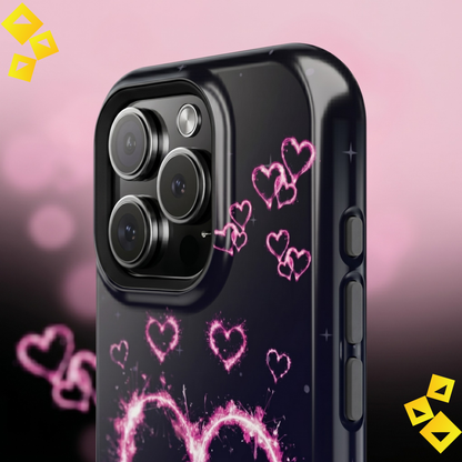 iPhone 17 Impact Resistant Personalized Case - 2026 Heart & Teddy Bear Design - Personalized Pink Glow Protective Phone Cover