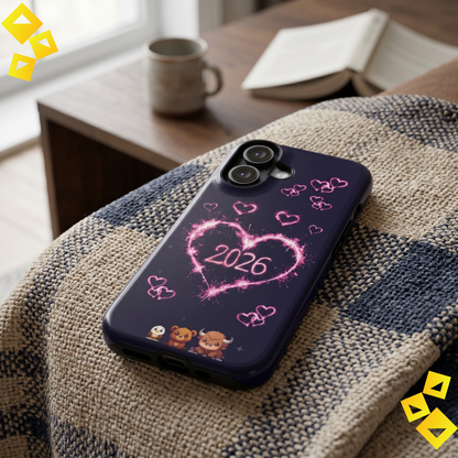 iPhone 17 Impact Resistant Personalized Case - 2026 Heart & Teddy Bear Design - Personalized Pink Glow Protective Phone Cover