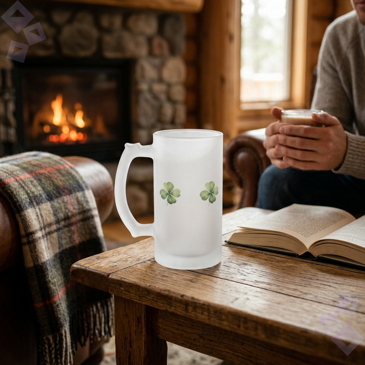 St Patricks Day Frosted Glass Beer Mug Shamrock Clover Design, Irish Beer Glass Mug, St Paddy Party Drinkware Gift for Beer Lovers