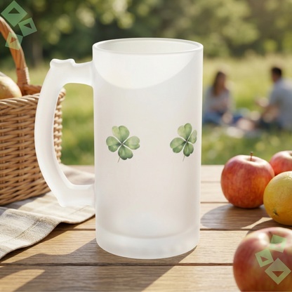 St Patricks Day Frosted Glass Beer Mug Shamrock Clover Design, Irish Beer Glass Mug, St Paddy Party Drinkware Gift for Beer Lovers