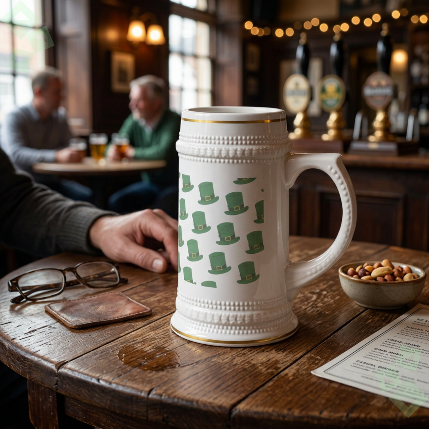 St Patricks Day Beer Stein Mug Leprechaun Hat Pattern, Irish Beer Mug Stein, Funny St Paddy Party Drink Mug, Gift for Beer Lovers