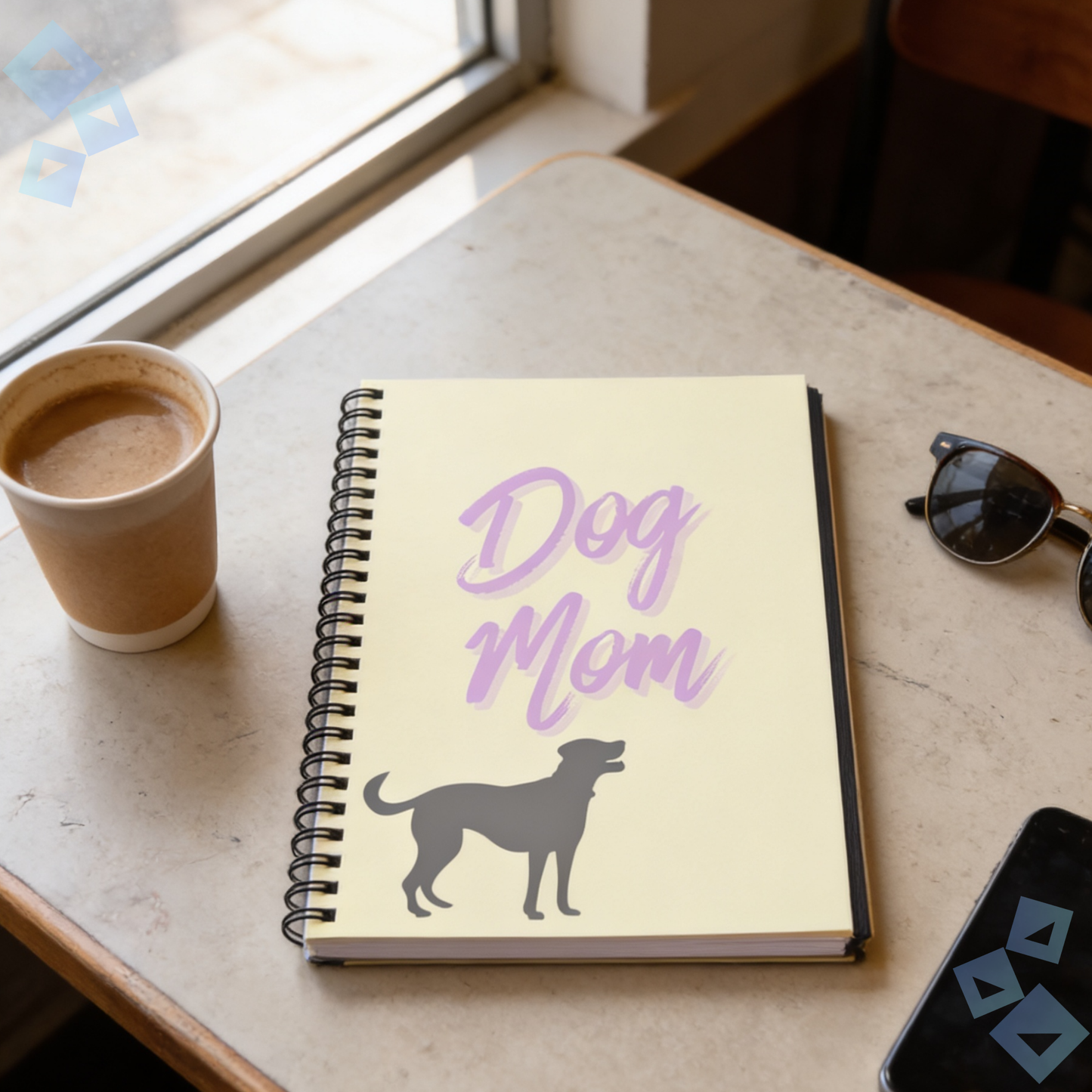 Dog Mom spiral notebook | Ruled line journal, cream cover with lavender script