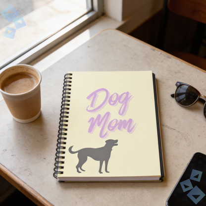 Dog Mom spiral notebook | Ruled line journal, cream cover with lavender script