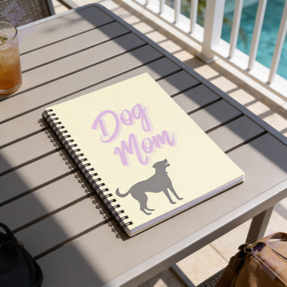 Dog Mom spiral notebook | Ruled line journal, cream cover with lavender script