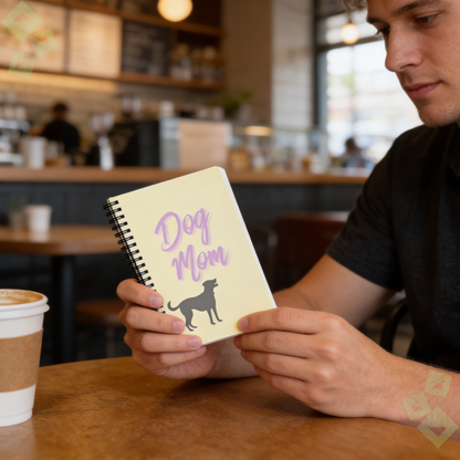 Dog Mom spiral notebook | Ruled line journal, cream cover with lavender script