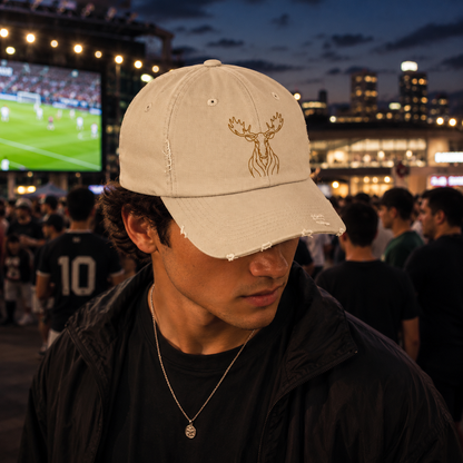 Gold Line Moose Head Cap | Distressed Black Baseball Hat