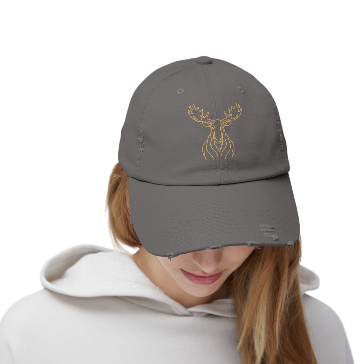 Gold Line Moose Head Cap | Distressed Black Baseball Hat