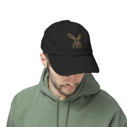 Gold Line Moose Head Cap | Distressed Black Baseball Hat