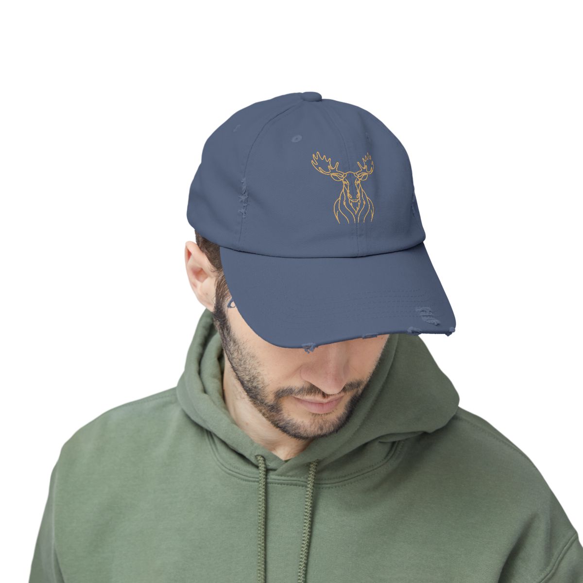 Gold Line Moose Head Cap | Distressed Black Baseball Hat