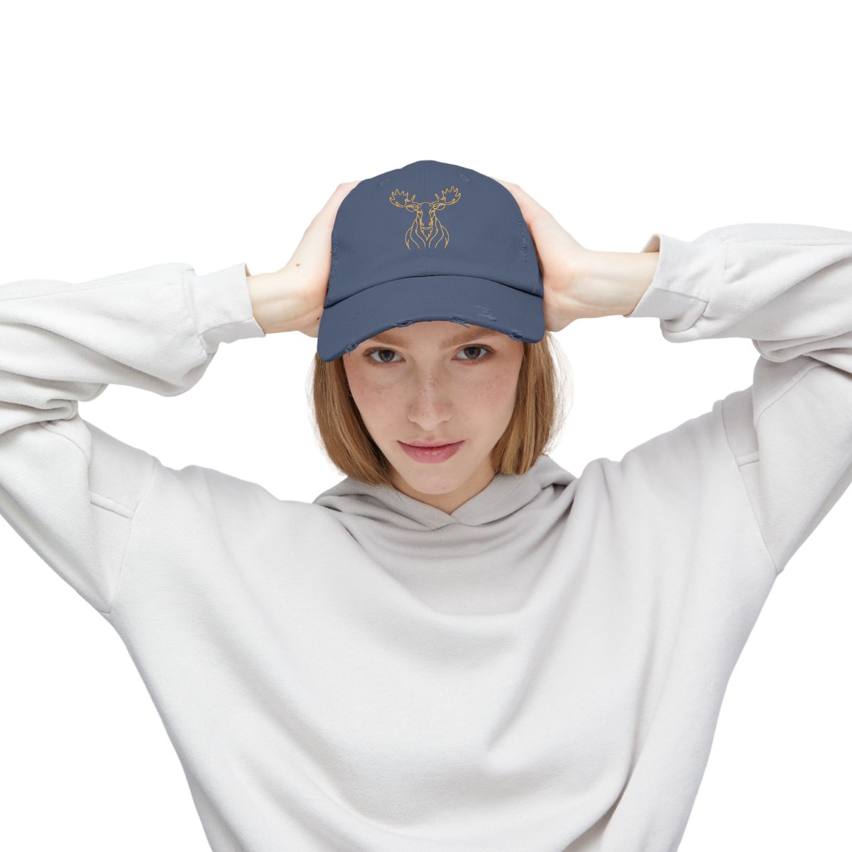 Gold Line Moose Head Cap | Distressed Black Baseball Hat