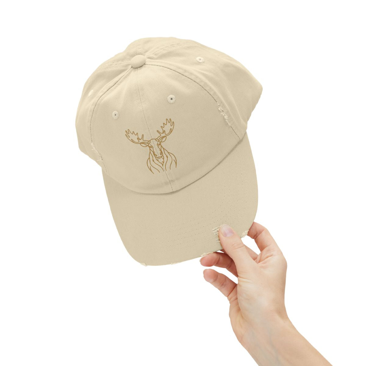 Gold Line Moose Head Cap | Distressed Black Baseball Hat