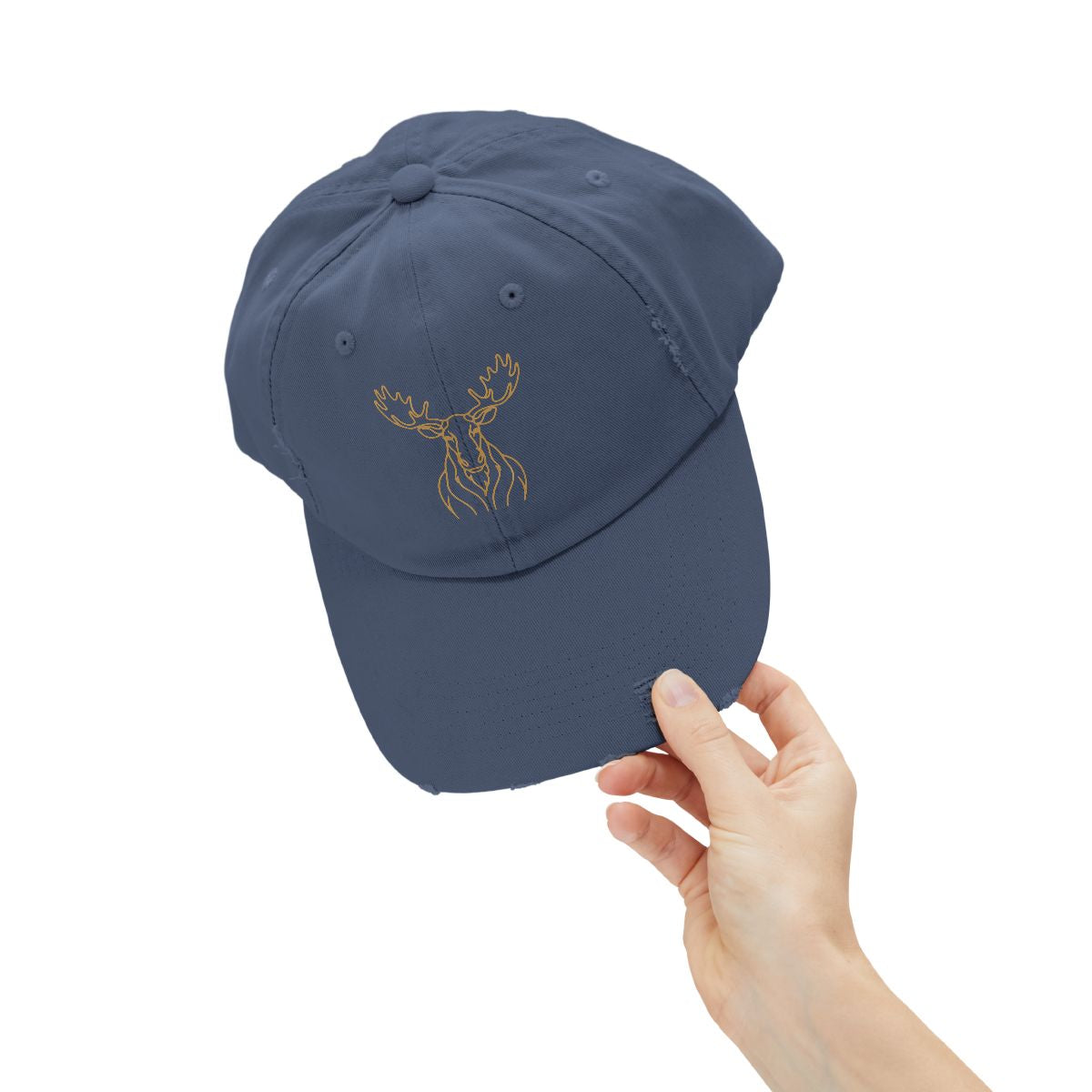 Gold Line Moose Head Cap | Distressed Black Baseball Hat