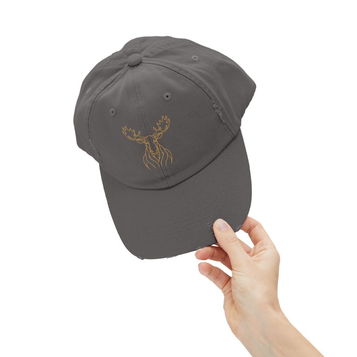 Gold Line Moose Head Cap | Distressed Black Baseball Hat