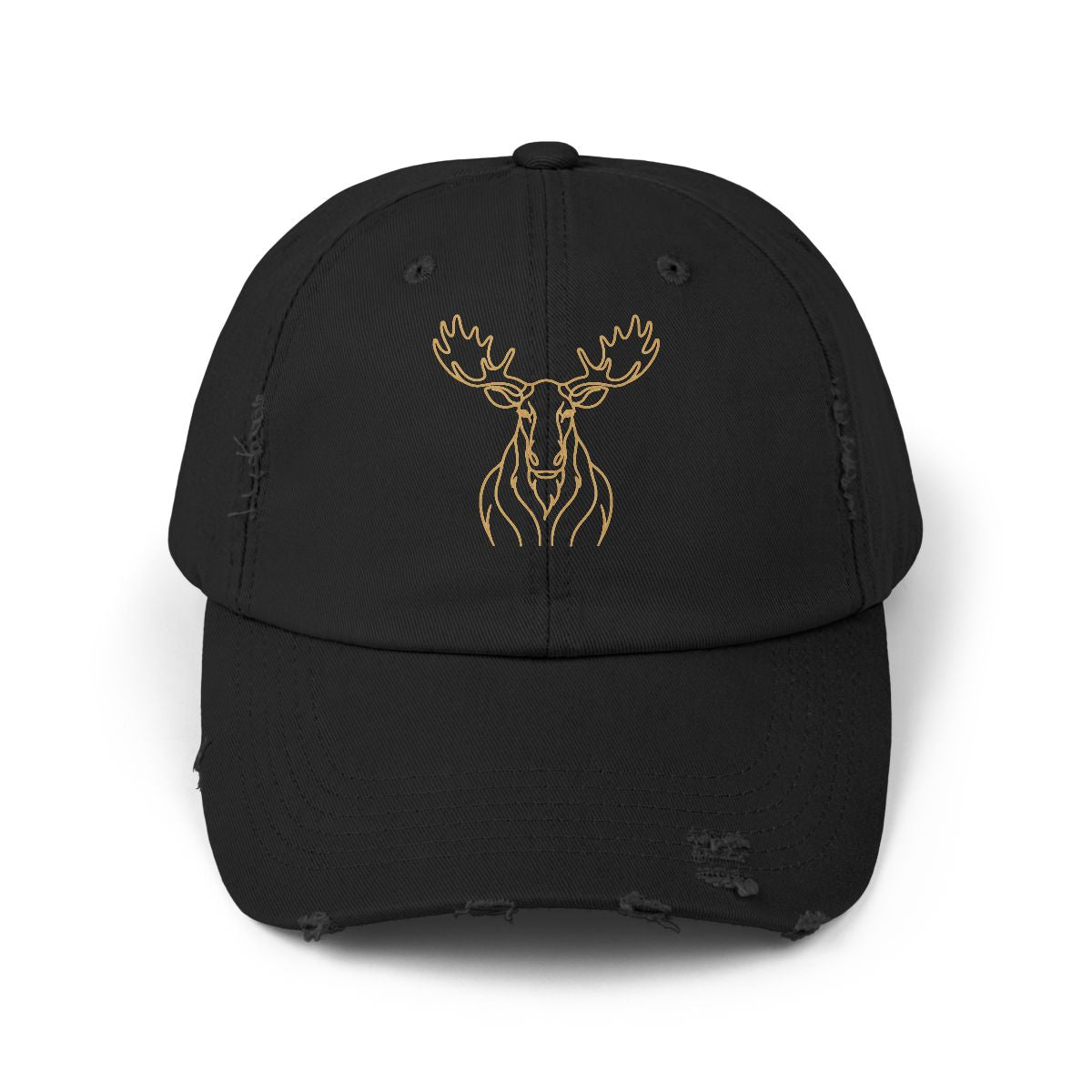 Gold Line Moose Head Cap | Distressed Black Baseball Hat