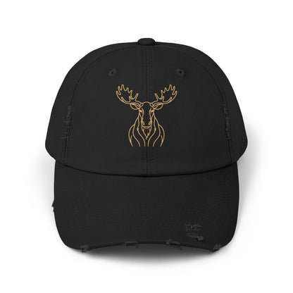 Gold Line Moose Head Cap | Distressed Black Baseball Hat