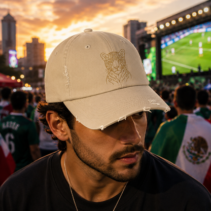 Gold Jaguar Illustration Cap | Distressed Black Baseball Hat