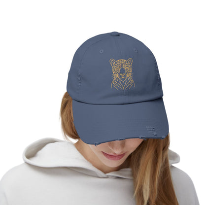 Gold Jaguar Illustration Cap | Distressed Black Baseball Hat