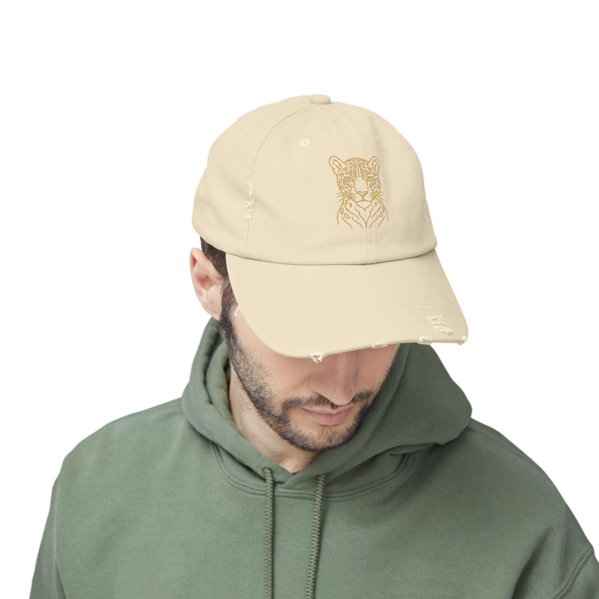 Gold Jaguar Illustration Cap | Distressed Black Baseball Hat