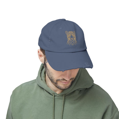 Gold Jaguar Illustration Cap | Distressed Black Baseball Hat