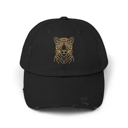 Gold Jaguar Illustration Cap | Distressed Black Baseball Hat