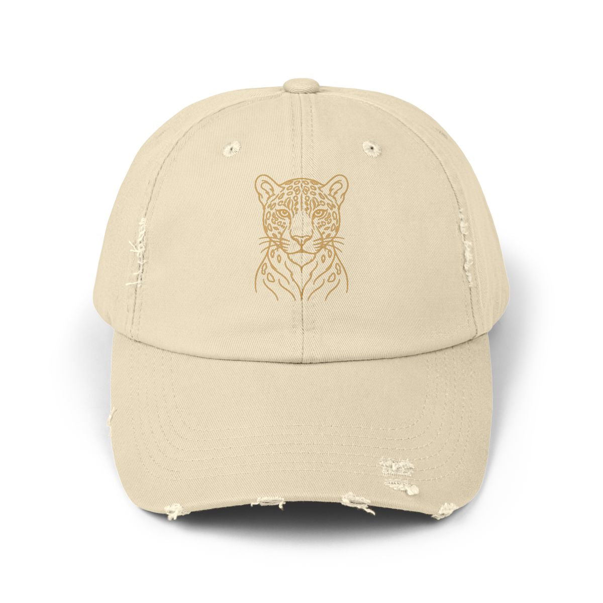 Gold Jaguar Illustration Cap | Distressed Black Baseball Hat