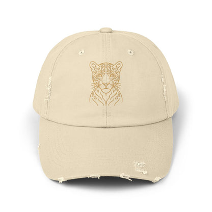 Gold Jaguar Illustration Cap | Distressed Black Baseball Hat
