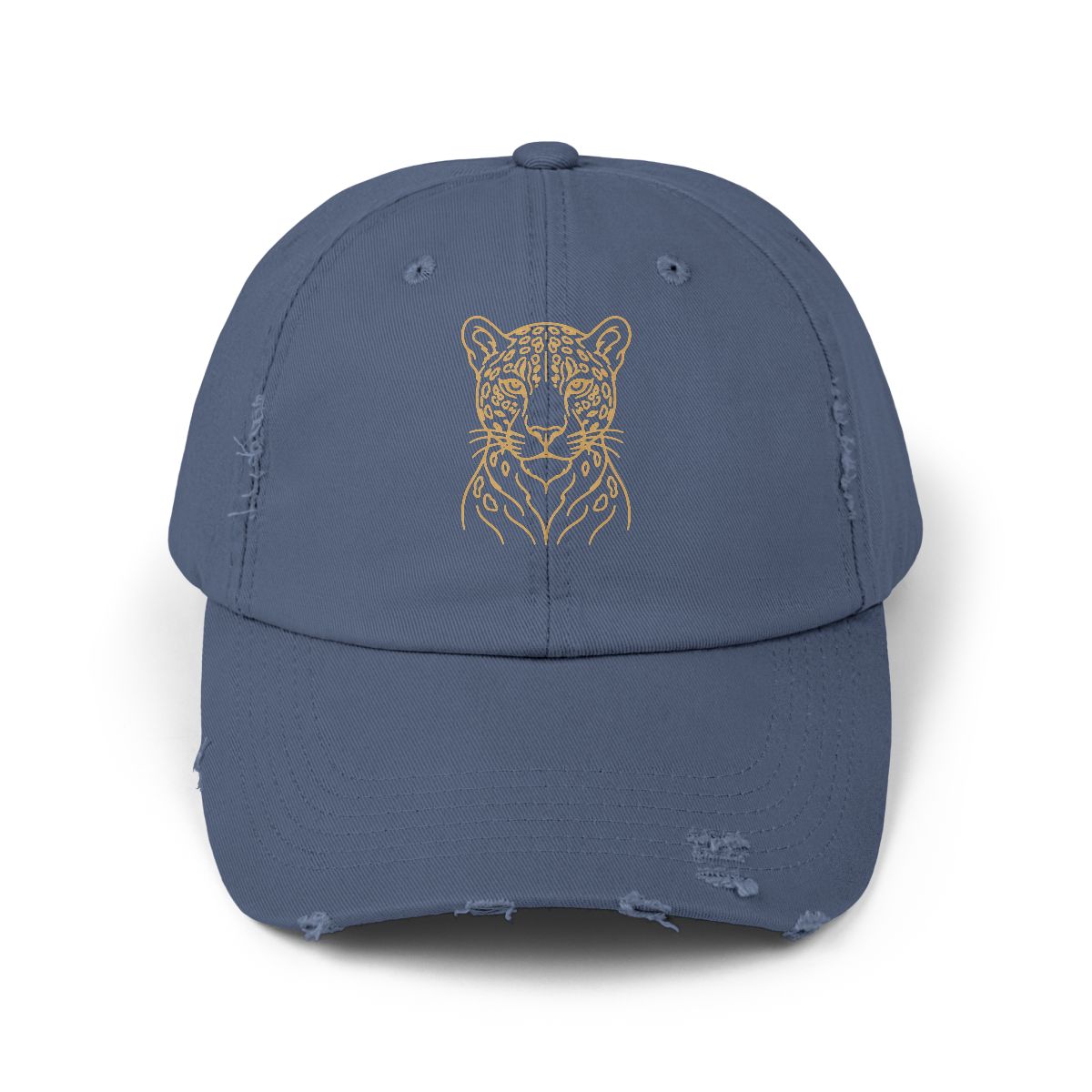 Gold Jaguar Illustration Cap | Distressed Black Baseball Hat