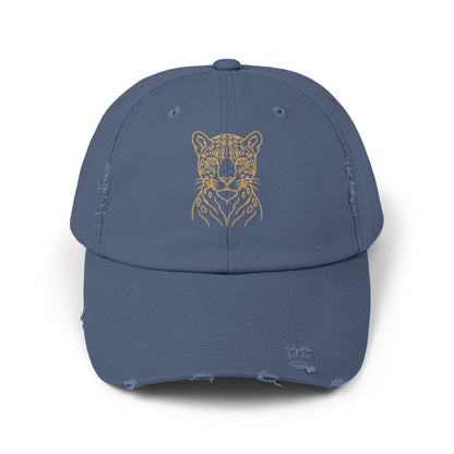 Gold Jaguar Illustration Cap | Distressed Black Baseball Hat