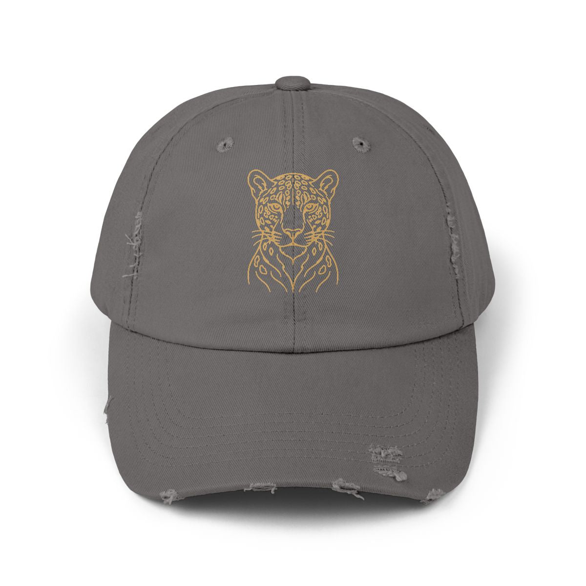 Gold Jaguar Illustration Cap | Distressed Black Baseball Hat