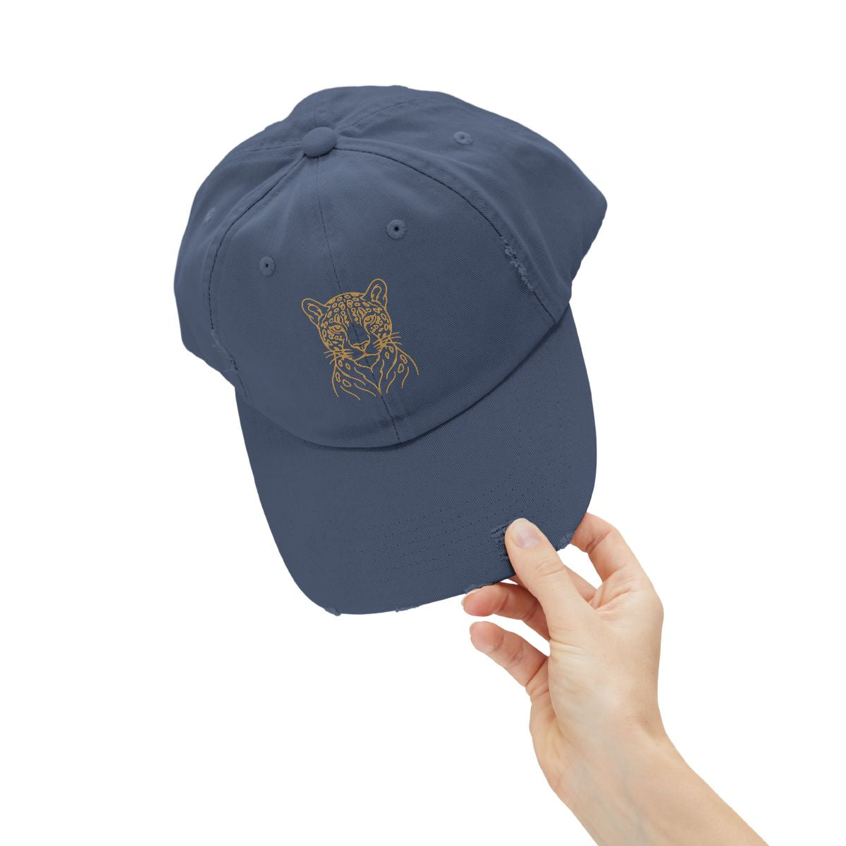 Gold Jaguar Illustration Cap | Distressed Black Baseball Hat