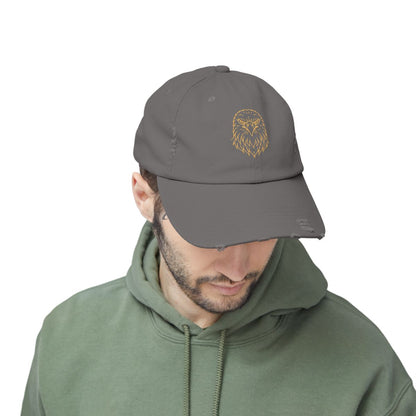 Gold Eagle Head Cap | Distressed Black Baseball Hat