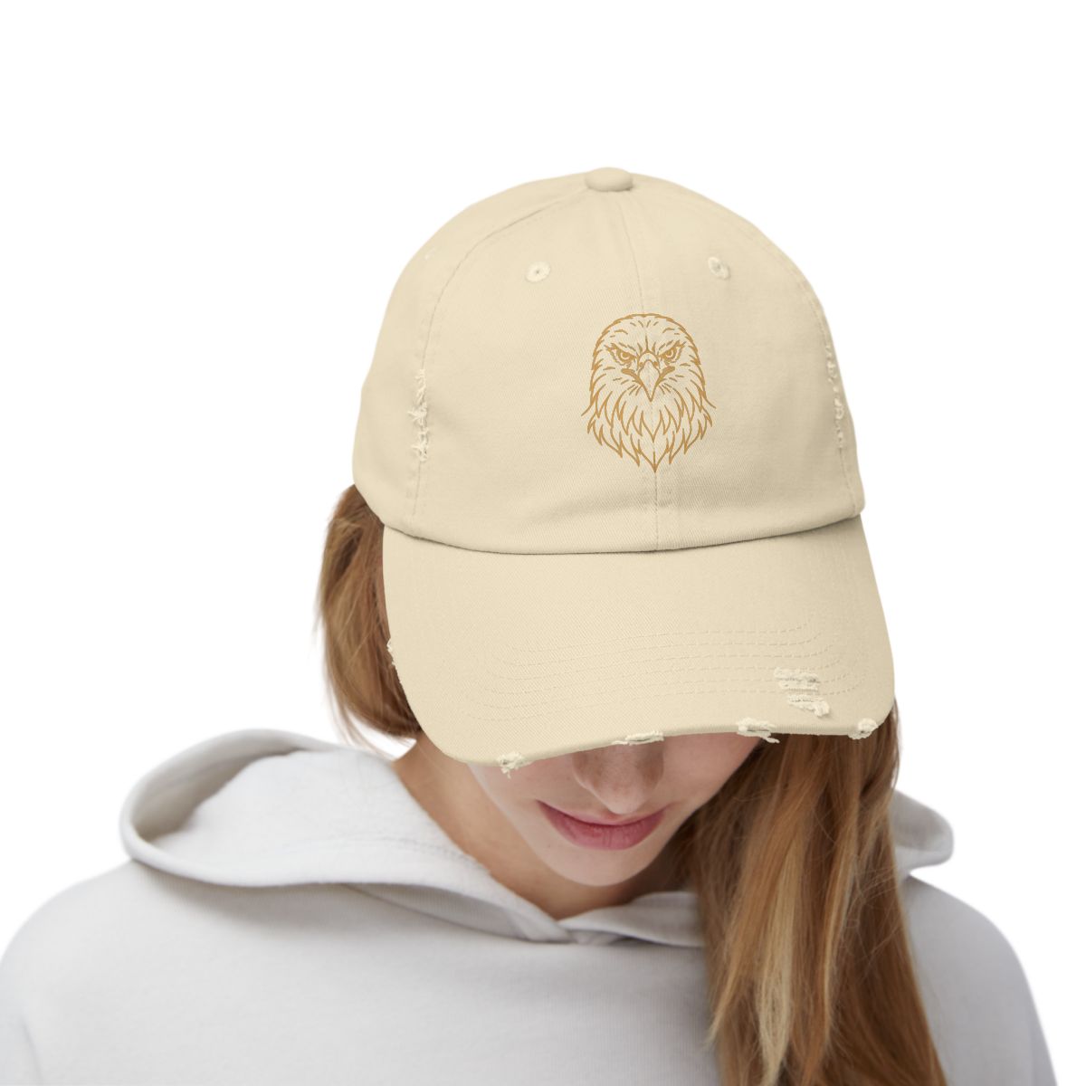 Gold Eagle Head Cap | Distressed Black Baseball Hat