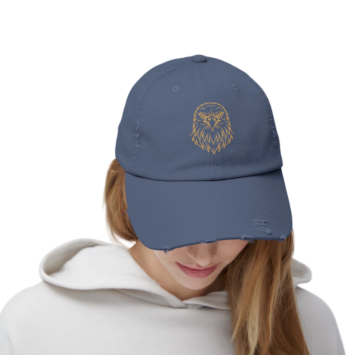 Gold Eagle Head Cap | Distressed Black Baseball Hat