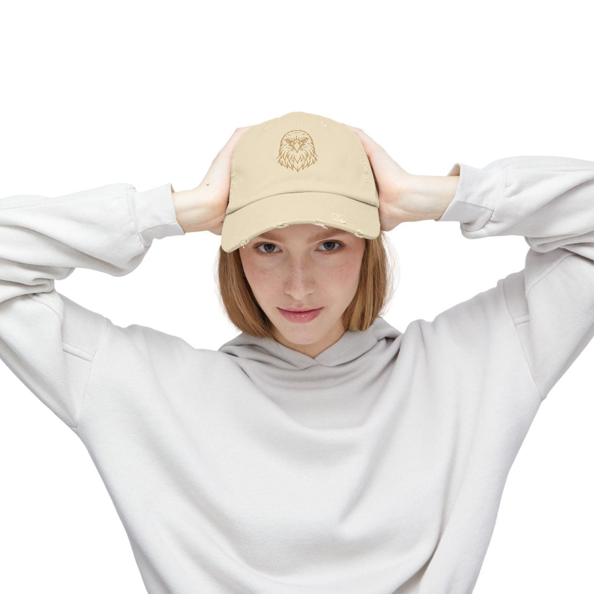 Gold Eagle Head Cap | Distressed Black Baseball Hat