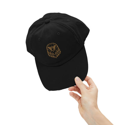 Gold Eagle Head Cap | Distressed Black Baseball Hat