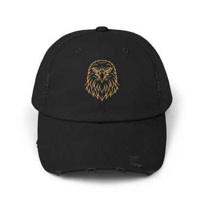 Gold Eagle Head Cap | Distressed Black Baseball Hat