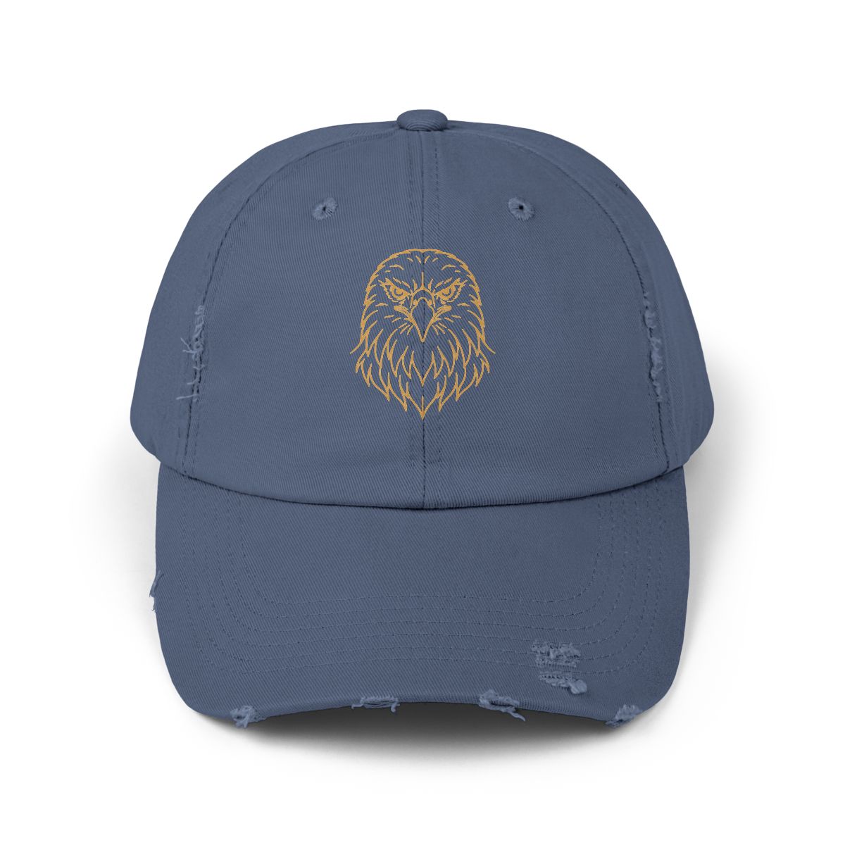 Gold Eagle Head Cap | Distressed Black Baseball Hat