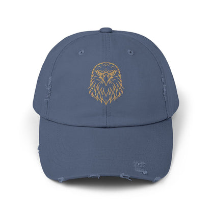 Gold Eagle Head Cap | Distressed Black Baseball Hat