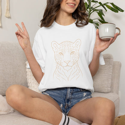 Line Art Jaguar Head T-shirt | Minimal Big Cat Illustration