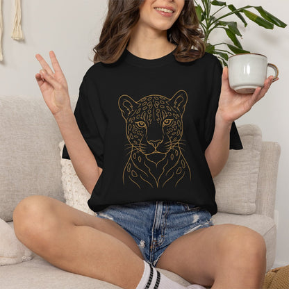 Line Art Jaguar Head T-shirt | Minimal Big Cat Illustration