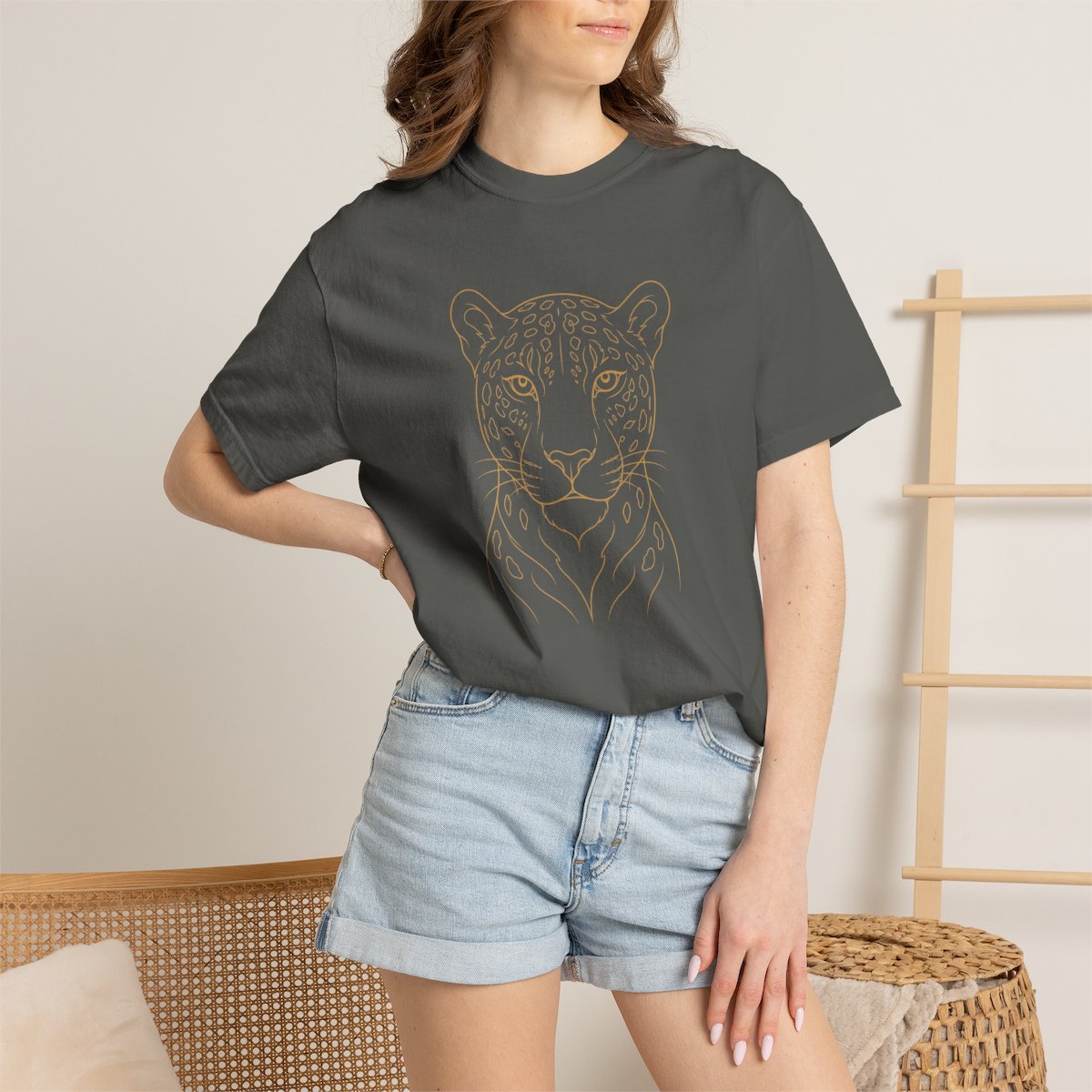 Line Art Jaguar Head T-shirt | Minimal Big Cat Illustration