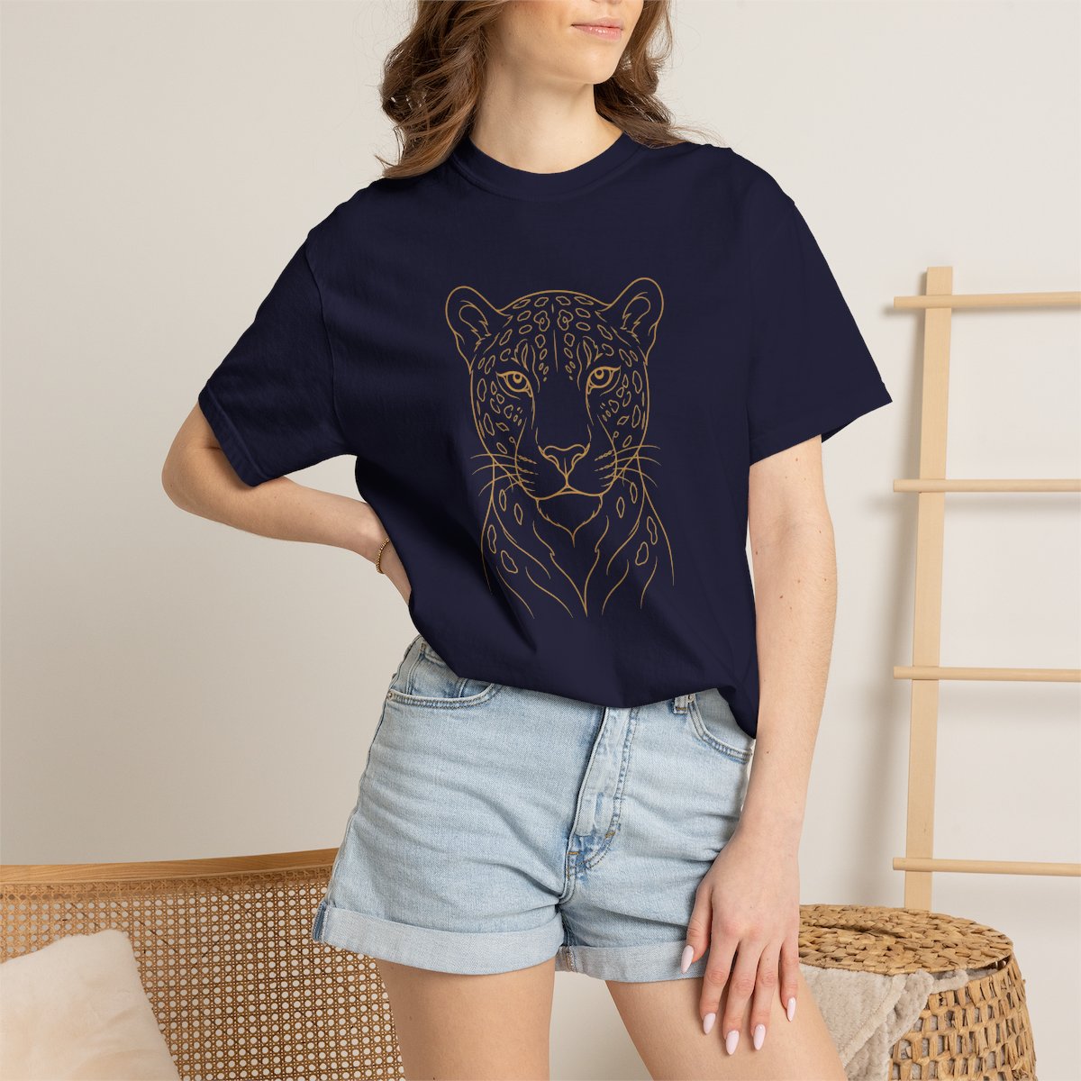 Line Art Jaguar Head T-shirt | Minimal Big Cat Illustration