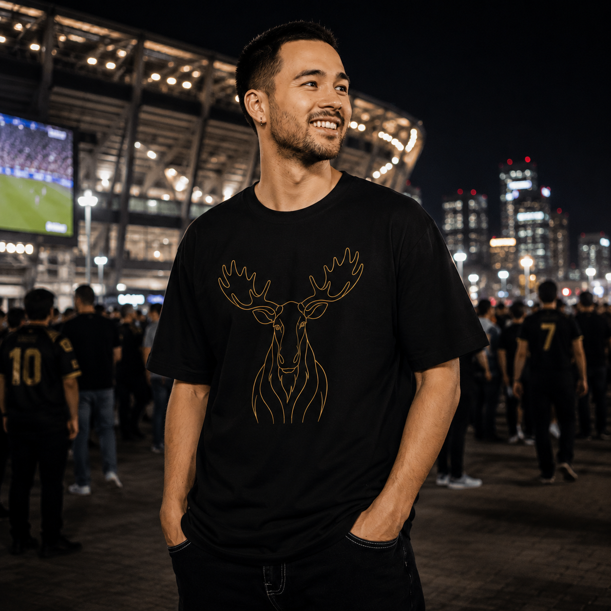 Minimal Line Art Moose T-Shirt | Outline Antler Graphic