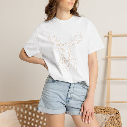 Minimal Line Art Moose T-Shirt | Outline Antler Graphic
