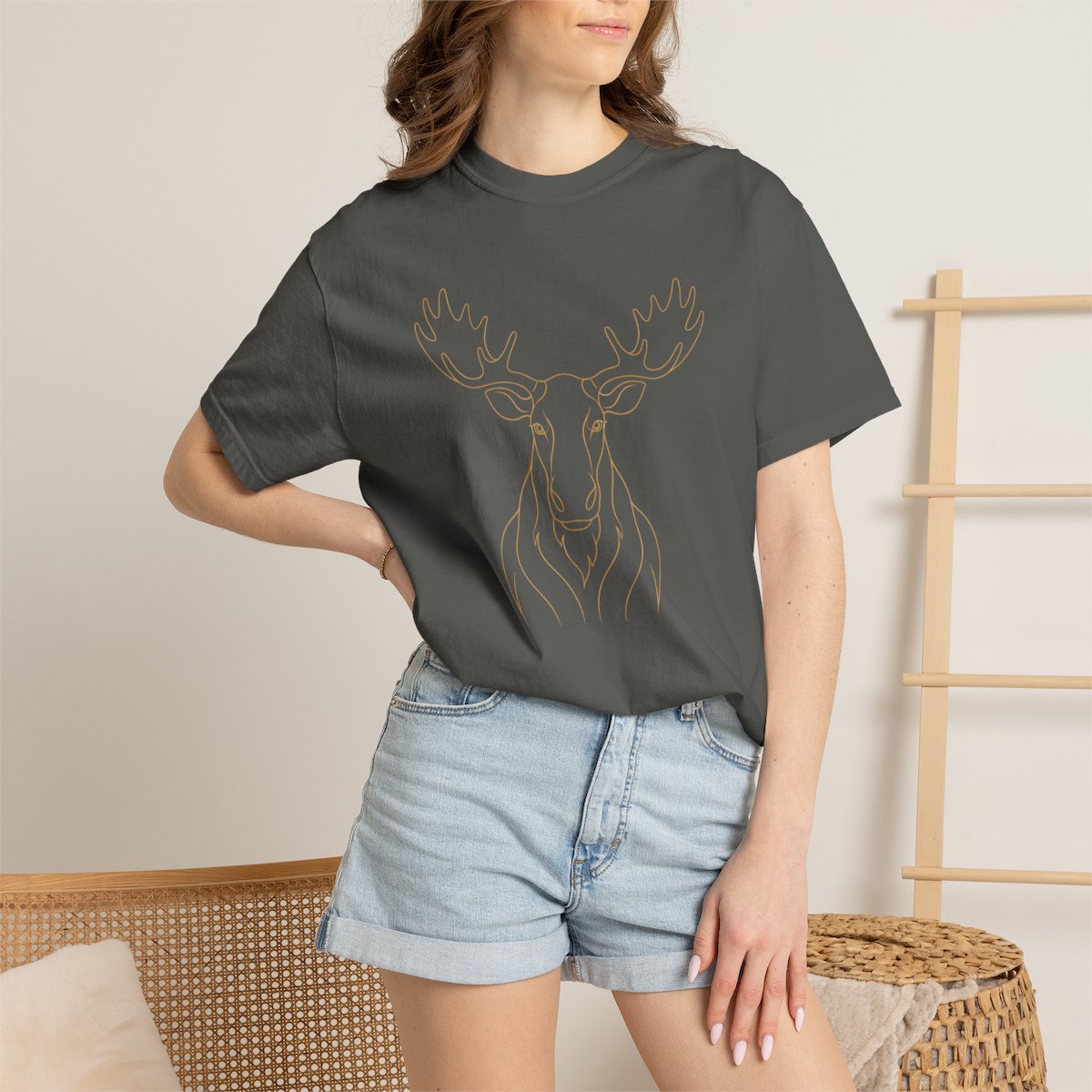 Minimal Line Art Moose T-Shirt | Outline Antler Graphic